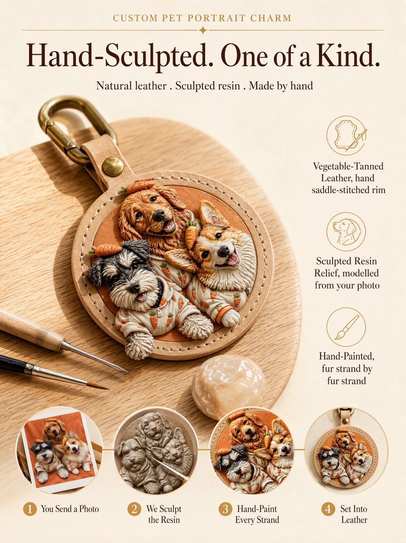 Custom pet portrait tag made from a photo
