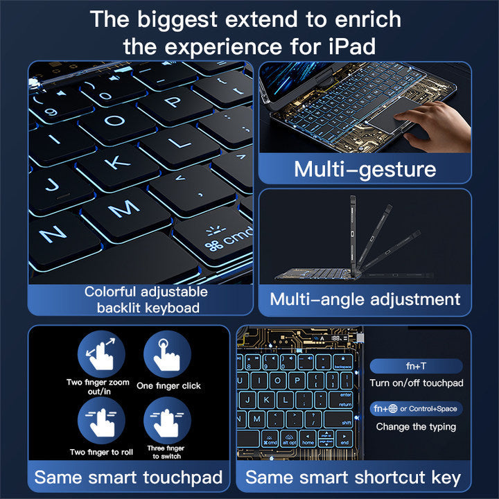 Transparent iPad keyboard case magnetic attach detail for iPad Pro and Air